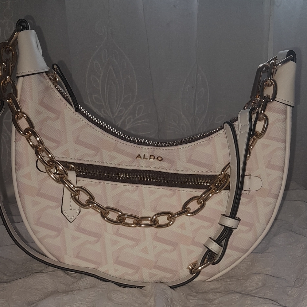 Aldo Pink and White Shoulder Bag with Chain Detail